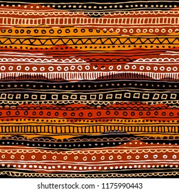 Abstract random grunge pattern of curved multicolor waves. Brown tribal background. Vector image. Seamless pattern.