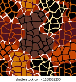 Abstract random grunge pattern of curved shapes. Brown tribal background. Vector image. Seamless pattern.