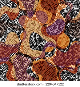 Abstract random grunge pattern of curved shapes. Brown tribal background. Vector image. Seamless pattern.