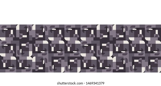 Abstract random mosaic grid seamless border banner background. Monochrome. Modern geometric hipster fashion ribbon trim. 