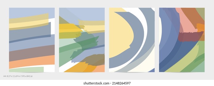 Abstract random multicolored strips. Wavy shapes create artistic watercolor pain texture. Pastel background with organic natural earthy colors. Universal flyer template.