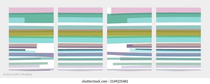 Abstract random multicolored strips. Wavy shapes create artistic watercolor pain texture. Pastel background with organic natural earthy colors. Universal flyer template.