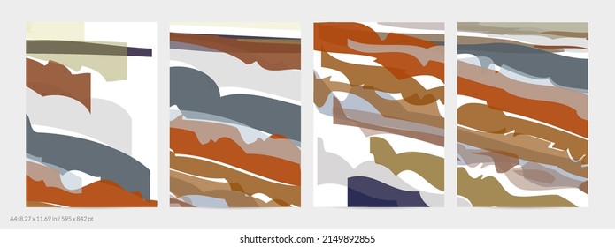 Abstract random multicolored strips. Wavy shapes create artistic watercolor pain texture. Pastel background with organic natural earthy colors. Universal flyer template.