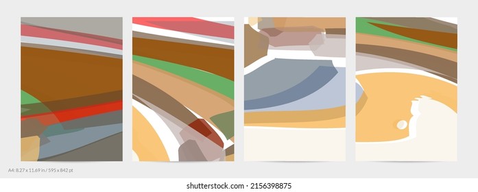 Abstract random multicolored strips. Wavy shapes create artistic watercolor pain texture. Pastel background with organic natural earthy colors. Universal flyer template.