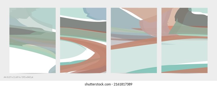 Resumen de tiras multicolores aleatorias. Las formas onduladas crean textura artística de dolor acuarela. Fondo pastel con colores orgánicos de tierra natural. Plantilla de volante universal.