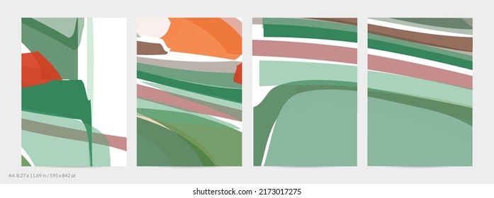 Abstract random multicolored strips. Wavy shapes create artistic watercolor pain texture. Pastel background with organic natural earthy colors. Universal flyer template.