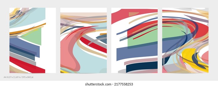 Resumen de tiras multicolores aleatorias. Las formas onduladas crean textura artística de dolor acuarela. Fondo pastel con colores orgánicos de tierra natural. Plantilla de volante universal.