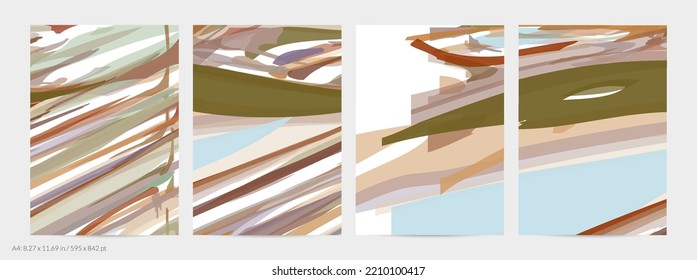 Abstrakte zufällige, mehrfarbige Streifen. Wavy Formen erzeugen künstlerische Aquarellfarben-Schmerzstruktur. Pastellfarbener Hintergrund mit natürlichen Erdfarben aus biologischem Anbau. Universalflyer-Vorlage.