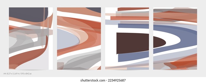 Abstract random multicolored strips. Wavy shapes create artistic watercolor pain texture. Pastel background with organic natural earthy colors. Universal flyer template.