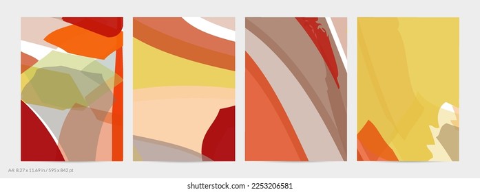 Abstract random multicolored strips. Wavy shapes create artistic watercolor pain texture. Pastel background with organic natural earthy colors. Universal flyer template.