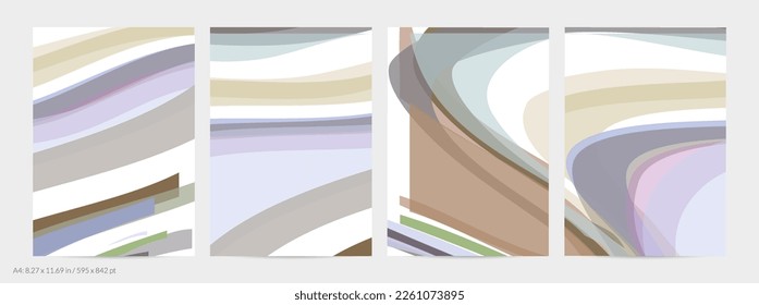 Abstract random multicolored strips. Wavy shapes create artistic watercolor pain texture. Pastel background with organic natural earthy colors. Universal flyer template.