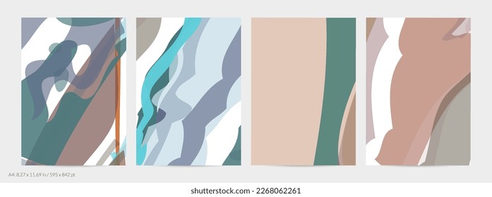 Abstract random multicolored strips. Wavy shapes create artistic watercolor pain texture. Pastel background with organic natural earthy colors. Universal flyer template.