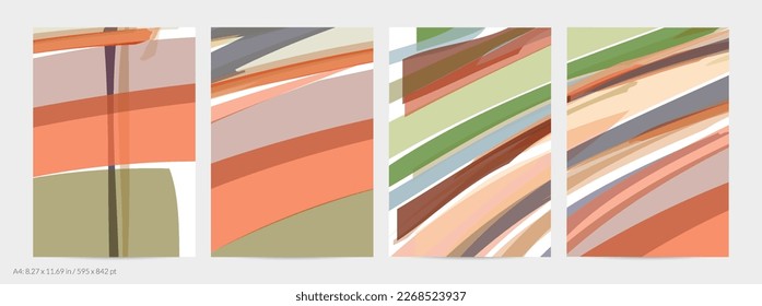 Resumen de tiras multicolores aleatorias. Las formas onduladas crean textura artística de dolor acuarela. Fondo pastel con colores orgánicos de tierra natural. Plantilla de volante universal.