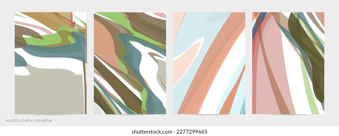 Resumen de tiras multicolores aleatorias. Las formas onduladas crean textura artística de dolor acuarela. Fondo pastel con colores orgánicos de tierra natural. Plantilla de volante universal.