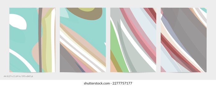 Abstrakte zufällige, mehrfarbige Streifen. Wavy Formen erzeugen künstlerische Aquarellfarben-Schmerzstruktur. Pastellfarbener Hintergrund mit natürlichen Erdfarben aus biologischem Anbau. Universalflyer-Vorlage.