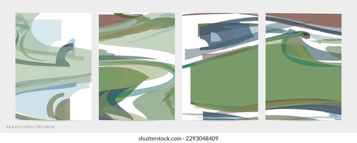 Resumen de tiras multicolores aleatorias. Las formas onduladas crean textura artística de dolor acuarela. Fondo pastel con colores orgánicos de tierra natural. Plantilla de volante universal.