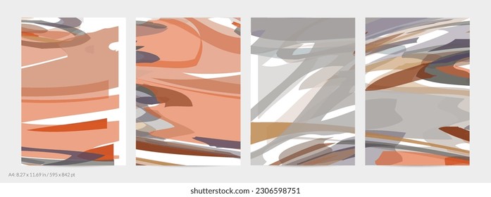 Abstract random multicolored strips. Wavy shapes create artistic watercolor pain texture. Pastel background with organic natural earthy colors. Universal flyer template.