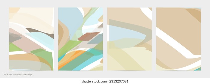 Abstrakte zufällige, mehrfarbige Streifen. Wavy Formen erzeugen künstlerische Aquarellfarben-Schmerzstruktur. Pastellfarbener Hintergrund mit natürlichen Erdfarben aus biologischem Anbau. Universalflyer-Vorlage.