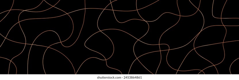 Abstract random pattern line stroke on a black backdrop background. Decorative pattern with tangled and scribbled curved lines. Random chaotic lines abstract geometric shape.