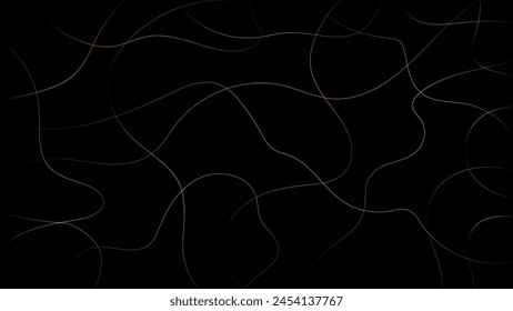 Abstract random pattern line stroke on a black backdrop background. Decorative pattern with tangled and scribbled curved lines. Random chaotic lines abstract geometric shape.