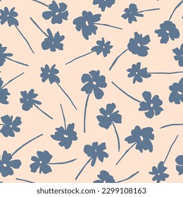 Abstract, random placed flowers seamless repeat pattern. Botanical, vector all over surface print.