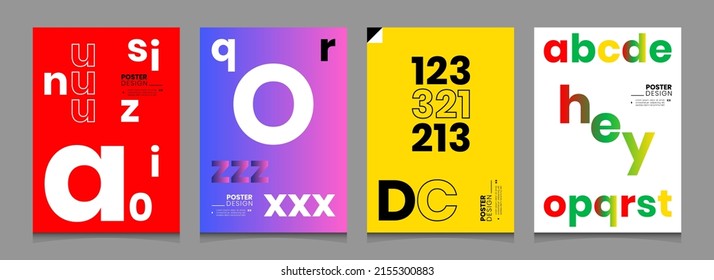Abstract random pop colorful  cover poster background vector collection with letter and number elements. Presentation report banner, magazine, social media, creative album art cover layout template.