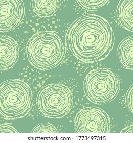 Abstract random seamless pattern with circle. Green background with splashes. Can be used for wallpaper, surface textures, fabric prints, wrapping paper, textile. Vector illustration.
