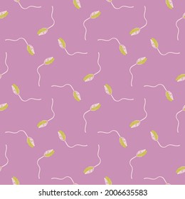 Abstract random seamless pattern with decorative poppy bud flower shapes. Lilac pastel background. Bloom print. Stock illustration. Vector design for textile, fabric, giftwrap, wallpapers.