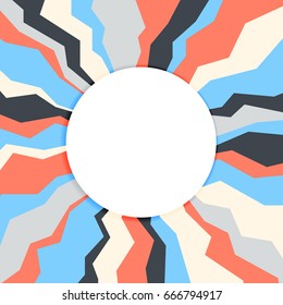 Abstract random shapes and colors, round banner in the center. Vector