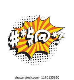 abstract random text symbols in retro comic speech bubble on white background