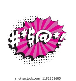 abstract random text symbols in retro comic speech bubble on white background