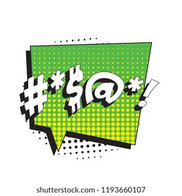 abstract random text symbols in retro comic speech bubble on white background