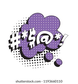 abstract random text symbols in retro comic speech bubble on white background