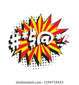 abstract random text symbols in retro comic speech bubble on white background