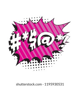 abstract random text symbols in retro comic speech bubble on white background