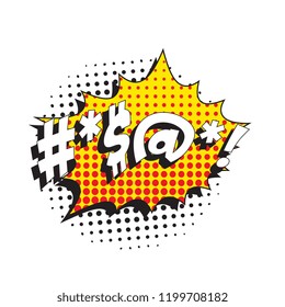 abstract random text symbols in retro comic speech bubble on white background