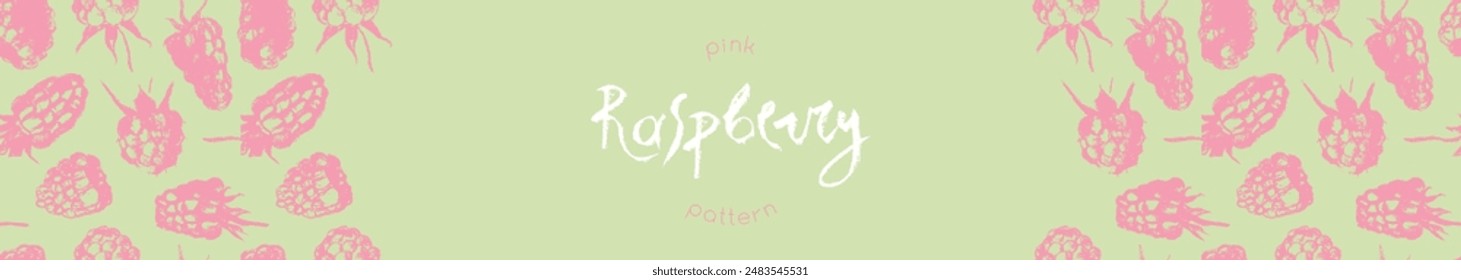 Abstract raspberry hand drawn illustrations. Pink raspberries pattern seamless for textile design, fabric ornament, banner with floral decor. Juice or jam label design. Pink wild berry background.