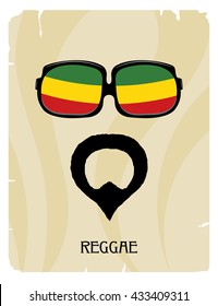 Abstract Rastaman man's face with a beard and glasses. Icon reggae musical style. Musical 
poster. Stock vector