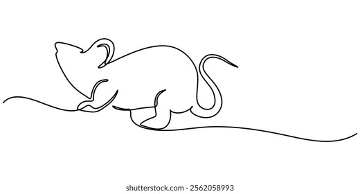 Abstract rat,mouse,continuous one line art hand drawing sketch, Mouse in continuous line art drawing style. Cute small mouse rodent black linear design isolated on white background. Pro Vector.