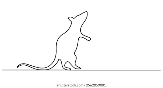 Abstract rat,mouse,continuous one line art hand drawing sketch, Mouse in continuous line art drawing style. Cute small mouse rodent black linear design isolated on white background. Pro Vector.