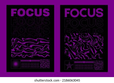 Abstract rave poster or flyer design template with abstract purple liquid acid textures and elements on black background. Vector illustration