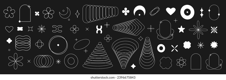 Resumen envuelto psicodélico en un estilo moderno y2k. Forma retro futurista en blanco y negro. Ilustración vectorial plana. EPS 10