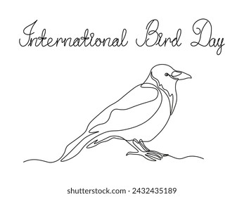 Resumen Cuervo, cuervo, dibujo de una sola línea continua dibujo a mano boceto, logotipo del Día Internacional de las Aves