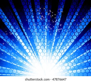 Abstract ray background with stars. Vector illustration