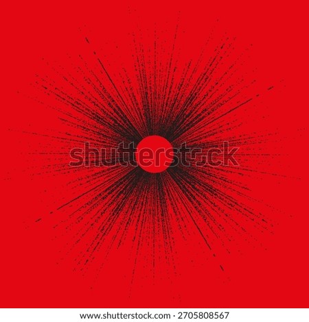 Abstract ray burst. Black circle center. Dynamic movement Vector. Bright red background