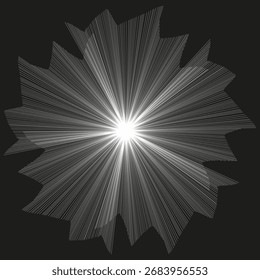 Abstract ray pattern. Symmetrical lines explosion. White light Vector. Dynamic starburst shape. EPS 10.