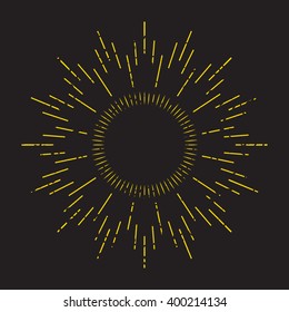 Abstract ray of the sun decoration element. Vector illustration for vintage design. Retro summer sun background. Burst frame and border. Hipster style. Line beam shape template. Hipster art stamp.