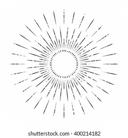 Abstract ray of the sun decoration element. Vector illustration for vintage design. Retro summer sun background. Burst frame and border. Hipster style. Line beam shape template. Hipster art stamp.