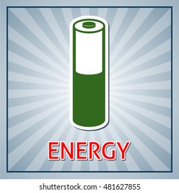 Abstract rays backgound with green battery