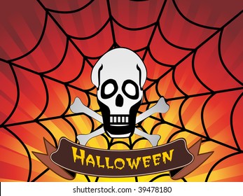 abstract rays background with cobwave, skull with bone